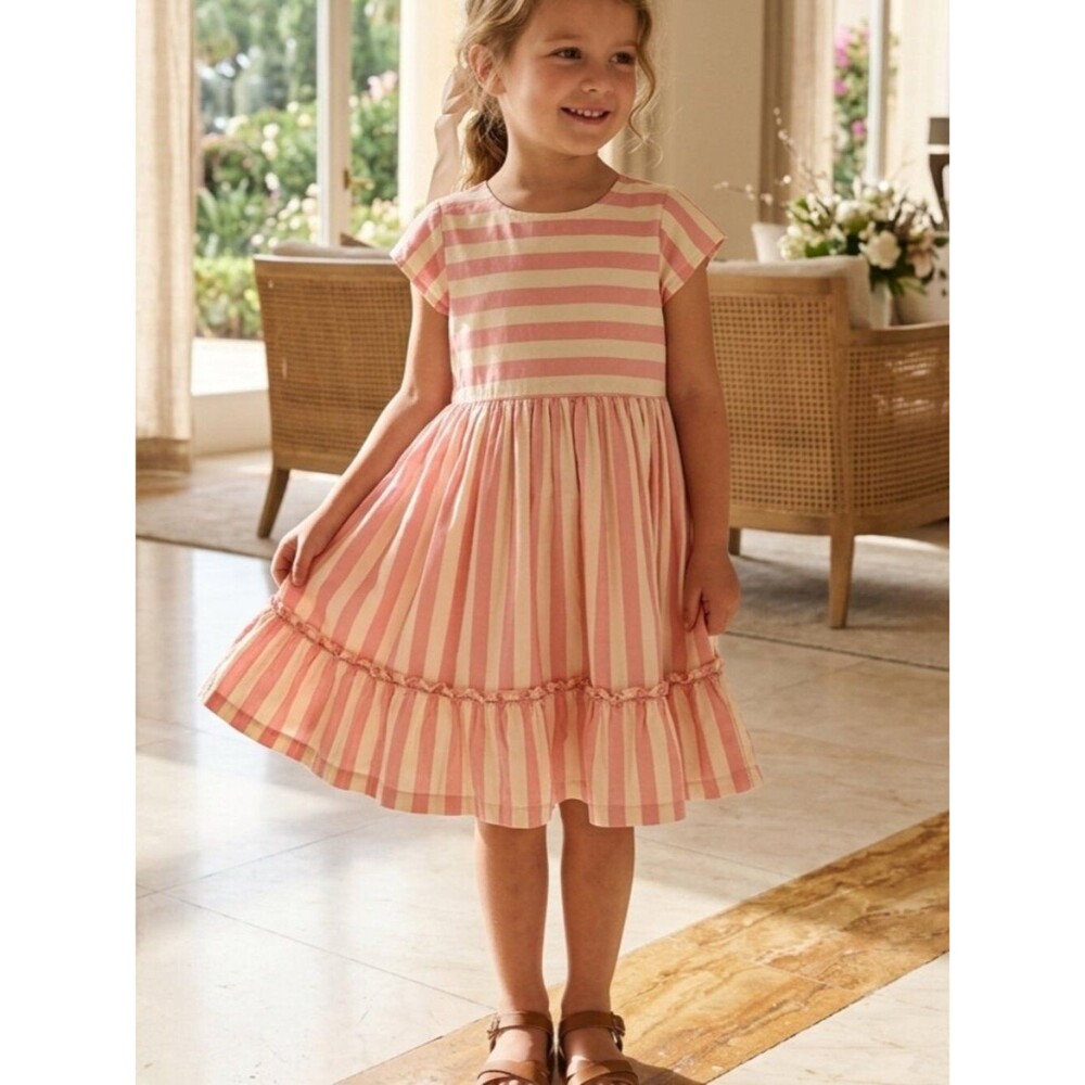 Pink Chicken Girls Pink and Cream Striped Cotton Dress 3T
